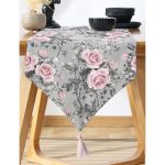 - UcgenRunner-2417-Gorsel-1 - Realhomes  Füme Temalı Kavaniçe Çiçek Motifli Dijital Baskılı Püsküllü Şönil Üçgen Runner Realhomes