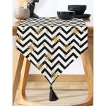 Kar Tanesi Motifli Zigzag Temalı Dijital Baskılı Püsküllü Şönil Üçgen Runner Realhomes