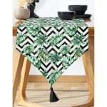 - UcgenRunner-2538-Gorsel-1 - Realhomes  Zigzag Siyah Beyaz Şerit Temalı Yaprak Çizimi Püsküllü Şönil Üçgen Runner Realhomes