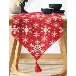 - UcgenRunner-3031-Gorsel-1 - Realhomes Realhomes Beyaz Kar Taneleri Motifli Dijital Baskılı Dekoratif Özel Tasarım Püsküllü Şönil Üçgen Runner Realhomes