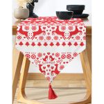 - UcgenRunner-3046-Gorsel-1 - Realhomes  Realhomes Kırmızı Beyaz Yılbaşı Geyikleri Dijital Baskılı Özel Tasarım Püsküllü Şönil Üçgen Runner Realhomes