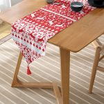 - UcgenRunner-3046-Gorsel-2 - Realhomes  Realhomes Kırmızı Beyaz Yılbaşı Geyikleri Dijital Baskılı Özel Tasarım Püsküllü Şönil Üçgen Runner Realhomes