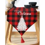 - UcgenRunner-3057-Gorsel-1 - Realhomes Siyah Kırmızı Ekose Desenli Yılbaşı Temalı Dekoratif Püsküllü Şönil Üçgen Runner Realhomes
