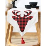 Realhomes Modern Ekose Geyik Desenli Dijital Baskılı Özel Tasarım Püsküllü Şönil Üçgen Runner Realhomes