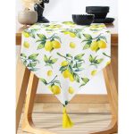 - UcgenRunner-3099-Gorsel-1 - Realhomes  Beyaz Zeminde Limon Desenli 3D Dekoratif Püsküllü Şönil Üçgen Runner Realhomes