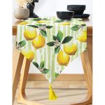 - UcgenRunner-3103-Gorsel-1 - Realhomes  Realhomes Yeşil Zeminli 3 Boyutlu Limon Desenli Dijital Baskılı Özel Tasarım Püsküllü Şönil Üçgen Runner Realhomes