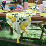 - UcgenRunner-3103-Gorsel - Realhomes  Realhomes Yeşil Zeminli 3 Boyutlu Limon Desenli Dijital Baskılı Özel Tasarım Püsküllü Şönil Üçgen Runner Realhomes