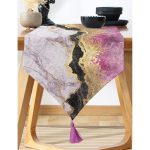 Realhomes Mürdüm Beyaz Altın Desenli Modern Özel Tasarım Püsküllü Şönil Üçgen Runner Realhomes