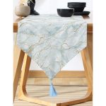 - UcgenRunner-3131-Gorsel-1 - Realhomes Realhomes Altın Çizgili Mavi Zeminli Dijital Baskılı Özel Tasarım Püsküllü Şönil Üçgen Runner Realhomes