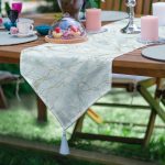 - UcgenRunner-3131-Gorsel - Realhomes Realhomes Altın Çizgili Mavi Zeminli Dijital Baskılı Özel Tasarım Püsküllü Şönil Üçgen Runner Realhomes