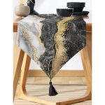 - UcgenRunner-3132-Gorsel-1 - Realhomes Realhomes Modern Siyah Beyaz Altın Mermer Motifli Dijital Baskılı Özel Tasarım Püsküllü Şönil Üçgen Runner Realhomes