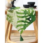 - UcgenRunner-3336-Gorsel-1 - Realhomes Ekru Zeminde Amazon Yaprakları Özel Tasarım Püsküllü Şönil Üçgen Runner Realhomes