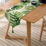 - UcgenRunner-3336-Gorsel-2 - Realhomes Ekru Zeminde Amazon Yaprakları Özel Tasarım Püsküllü Şönil Üçgen Runner Realhomes