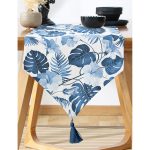 - UcgenRunner-3373-Gorsel-1 - Realhomes  Realhomes Mavi Amazon Yaprakları Özel Tasarımlı Dekoratif Özel Tasarım Püsküllü Şönil Üçgen Runner Realhomes