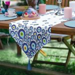 - UcgenRunner-3717-Gorsel - Realhomes  Realhomes Nazar Boncuğu Motifli Dijital Baskılı Modern Püsküllü Şönil Üçgen Runner Realhomes