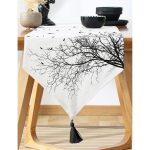 - UcgenRunner-5227-Gorsel-1 - Realhomes  Ağaç Dalı Kuş Tasarımlı Dijital Baskılı Püsküllü Şönil Üçgen Runner Realhomes