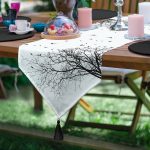 - UcgenRunner-5227-Gorsel - Realhomes  Ağaç Dalı Kuş Tasarımlı Dijital Baskılı Püsküllü Şönil Üçgen Runner Realhomes