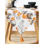 - UcgenRunner-5277-Gorsel-1 - Realhomes  Mermer Desen Ve Kuru Yaprak Motifli Dekoratif Püsküllü Şönil Üçgen Runner Realhomes