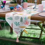 Realhomes Renkli Amazon Yapraklı Motifler Dijital Baskılı Özel Tasarım Püsküllü Şönil Üçgen Runner Realhomes