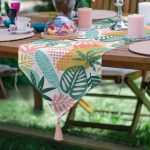 - UcgenRunner-7024-Gorsel - Realhomes Realhomes Soyut Renkli Yaprak Motifli Dijital Baskılı Özel Tasarım Püsküllü Şönil Üçgen Runner Realhomes