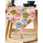 Realhomes Pudra Zeminde Onedraw Çizimli Rengarenk Çiçek Desenli Dijital Baskılı Özel Tasarım Püsküllü Şönil Üçgen Runner Realhomes