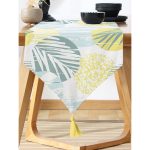 Realhomes Beyaz Zemin Üzerinde Soft Renkli Yaprak Motifli Dijital Baskılı Özel Tasarım Püsküllü Şönil Üçgen Runner Realhomes