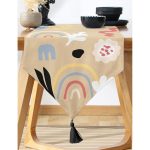 - UcgenRunner-7385-Gorsel-1 - Realhomes Realhomes Hardal Zeminli Rengarenk Çiçek Desenli Dijital Baskılı Özel Tasarım Püsküllü Şönil Üçgen Runner Realhomes