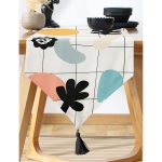 - UcgenRunner-7387-Gorsel-1 - Realhomes Realhomes Renkli Zemin Üzerinde Onedraw Çizimli Yaprak Motifli Dijital Baskılı Özel Tasarım Püsküllü Şönil Üçgen Runner Realhomes