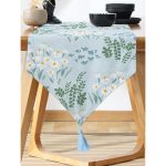 Realhomes Rengarenk Zeminde Onedraw Çizimli Çiçek Desenli Dijital Baskılı Özel Tasarım Püsküllü Şönil Üçgen Runner Realhomes