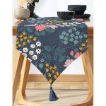 Realhomes Rengarenk Zeminde Onedraw Çizimli Çiçek Desenli Dijital Baskılı Özel Tasarım Püsküllü Şönil Üçgen Runner Realhomes