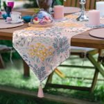 - UcgenRunner-7441-Gorsel - Realhomes Realhomes Rengarenk Zeminde Onedraw Çizimli Çiçek Desenli Dijital Baskılı Özel Tasarım Püsküllü Şönil Üçgen Runner Realhomes