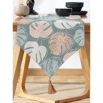 Realhomes Renkli Zeminli Yaprak Desenli Dijital Baskılı Özel Tasarım Püsküllü Şönil Üçgen Runner Realhomes