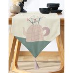 Realhomes Rengarenk Zeminli Onedraw Çizimli Vazo Çiçek Dijital Baskılı Özel Tasarım Püsküllü Şönil Üçgen Runner Realhomes