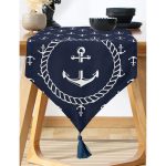 Realhomes Renkli Zemin Üzerinde Modern Çapa Desenli Dijital Baskılı Özel Tasarım Püsküllü Şönil Üçgen Runner Realhomes