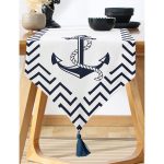 - UcgenRunner-7728-Gorsel-1 - Realhomes Realhomes Beyaz Zemin Üzerinde Geometrik Çizimli Çapa Desenli Dijital Baskılı Özel Tasarım Püsküllü Şönil Üçgen Runner Realhomes