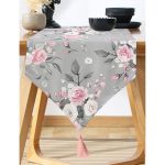 Realhomes Renkli Zemin Üzerinde Flamingo Desenli Yaprak Motifli Dijital Baskılı Özel Tasarım Püsküllü Şönil Üçgen Runner Realhomes