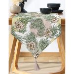 Realhomes Beyaz Zemin Üzerinde Renkli Puantiyeli Sonbahar Yapraklı Dijital Baskılı Özel Tasarım Püsküllü Şönil Üçgen Runner Realhomes