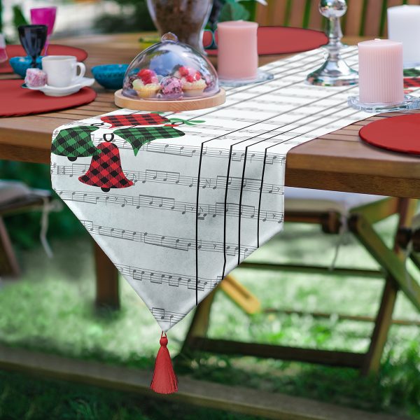 - UcgenRunner-8612-Gorsel - Realhomes  Realhomes Beyaz Zemin Üzerinde Ekose Desenli Çamağacı Motifli Dijital Baskılı Özel Tasarım Püsküllü Şönil Üçgen Runner Realhomes