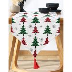 Realhomes Beyaz Zemin Üzerinde Ekoseli Çamağacı Desenli Dijital Baskılı Özel Tasarım Püsküllü Şönil Üçgen Runner Realhomes