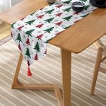 Realhomes Beyaz Zemin Üzerinde Ekoseli Çamağacı Desenli Dijital Baskılı Özel Tasarım Püsküllü Şönil Üçgen Runner Realhomes