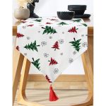 Realhomes Beyaz Zemin Üzerinde Ekoseli Çamağacı Desenli Dijital Baskılı Özel Tasarım Püsküllü Şönil Üçgen Runner Realhomes