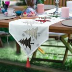 - UcgenRunner-8621-Gorsel - Realhomes Realhomes Beyaz Zemin Üzerinde Ekoseli Çamağacı Desenli Dijital Baskılı Özel Tasarım Püsküllü Şönil Üçgen Runner Realhomes