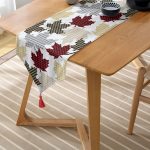 Realhomes Beyaz Zemin Üzerinde Ekoseli Yaprak Desenli Dijital Baskılı Özel Tasarım Püsküllü Şönil Üçgen Runner Realhomes