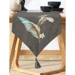 - UcgenRunner-8628-Gorsel-1 - Realhomes Realhomes Renkli Zemin Üzerinde Yaprak Desenli Dijital Baskılı Özel Tasarım Püsküllü Şönil Üçgen Runner Realhomes