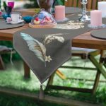 - UcgenRunner-8628-Gorsel - Realhomes Realhomes Renkli Zemin Üzerinde Yaprak Desenli Dijital Baskılı Özel Tasarım Püsküllü Şönil Üçgen Runner Realhomes