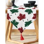 Realhomes Beyaz Zemin Üzerinde Ekoseli Sonbahar Yaprak Desenli Dijital Baskılı Özel Tasarım Püsküllü Şönil Üçgen Runner Realhomes