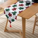 Realhomes Beyaz Zemin Üzerinde Ekoseli Sonbahar Yaprak Desenli Dijital Baskılı Özel Tasarım Püsküllü Şönil Üçgen Runner Realhomes