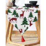 - UcgenRunner-8646-Gorsel-1 - Realhomes Realhomes Beyaz Zemin Üzerinde Çam Ağaçli Ekoseli Geyik Motifli Dijital Baskılı Özel Tasarım Püsküllü Şönil Üçgen Runner Realhomes