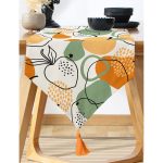 - UcgenRunner-8702-Gorsel-1 - Realhomes  Realhomes Renkli Zemin Üzerinde Onedraw Çizimki Meyva Desenli Dijital Baskılı Özel Tasarım Püsküllü Şönil Üçgen Runner Realhomes