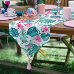 Modern Yaprak Desenli Dijital Baskılı Püsküllü Şönil Üçgen Runner Realhomes